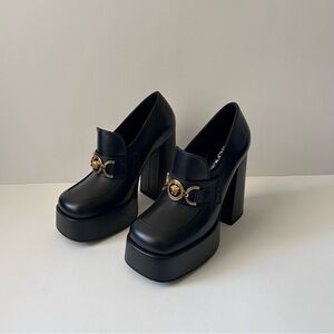 Versace Black Platform Shoes with Gold Detail